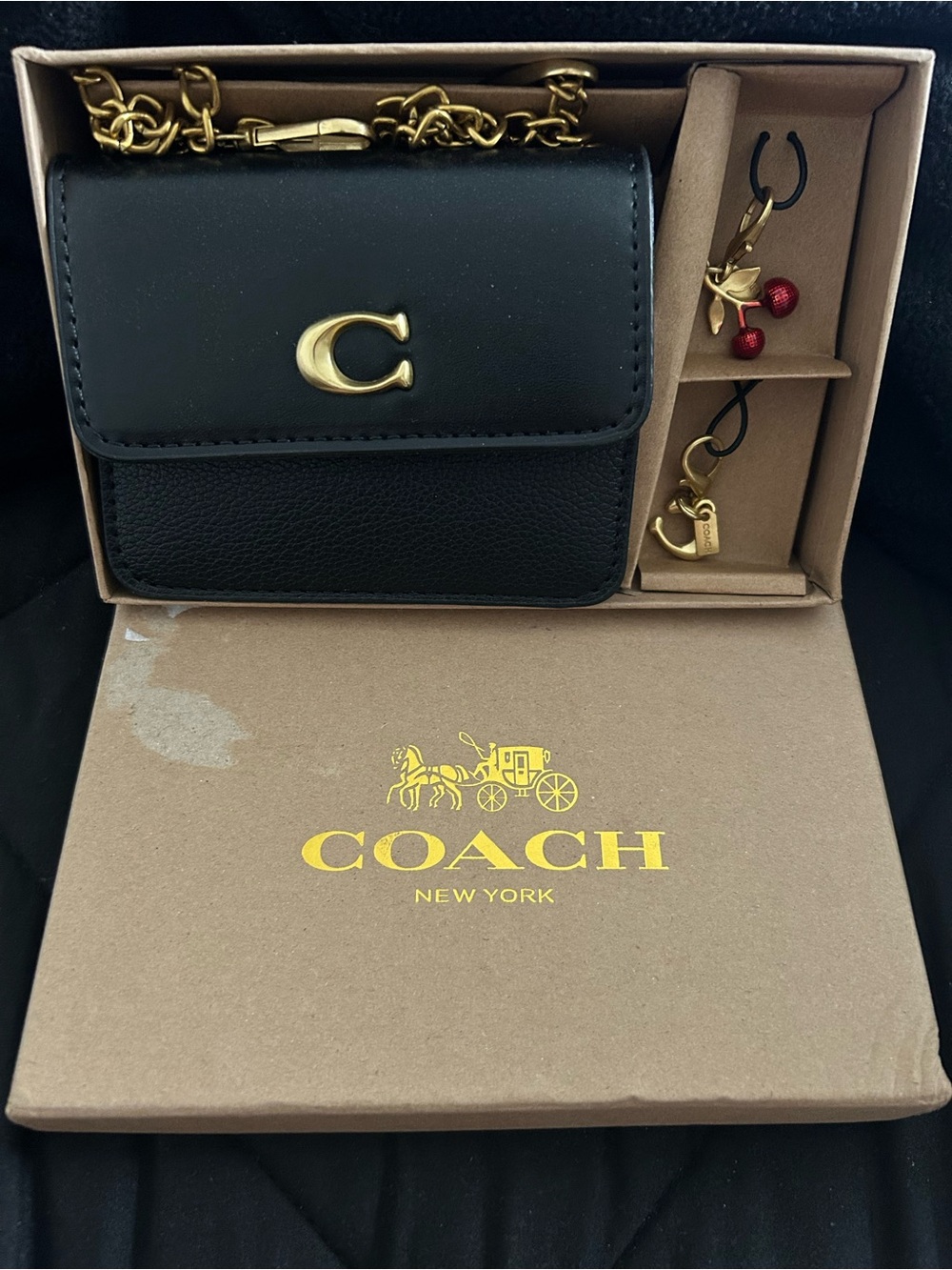 Coach Black Leather Mini Crossbody with Gold C Hardware